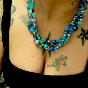 34” muti shades of blue handcrafted bead necklace